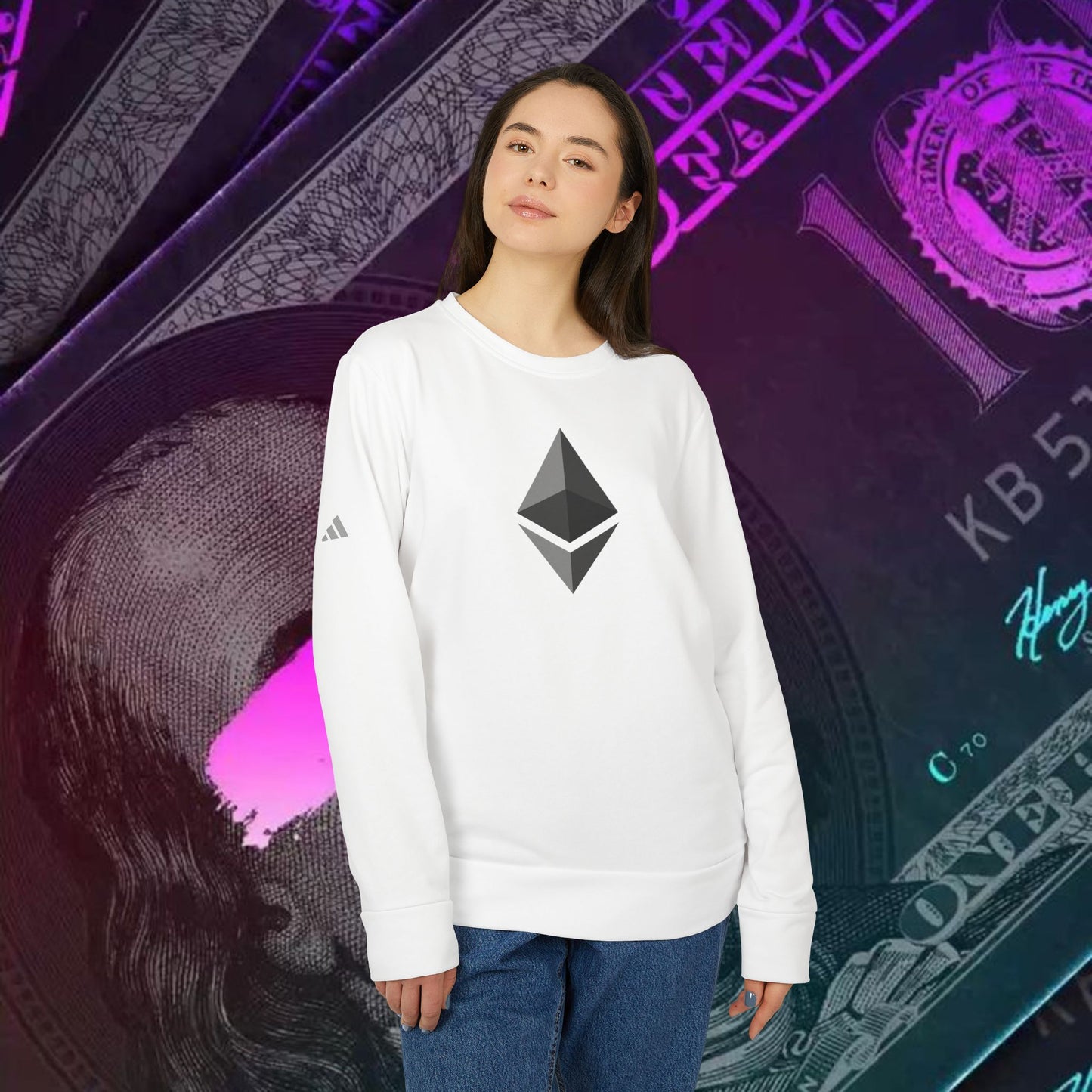 adidas® Unisex Fleece Crewneck Sweatshirt (Ethereum - ETH) big logo