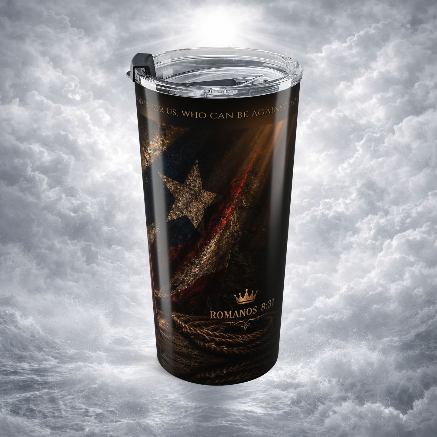 Vaso Térmico Cristiano Romanos 8:31 | Machete Boricua Bandera PR | Christian Tumbler Romans 8:31