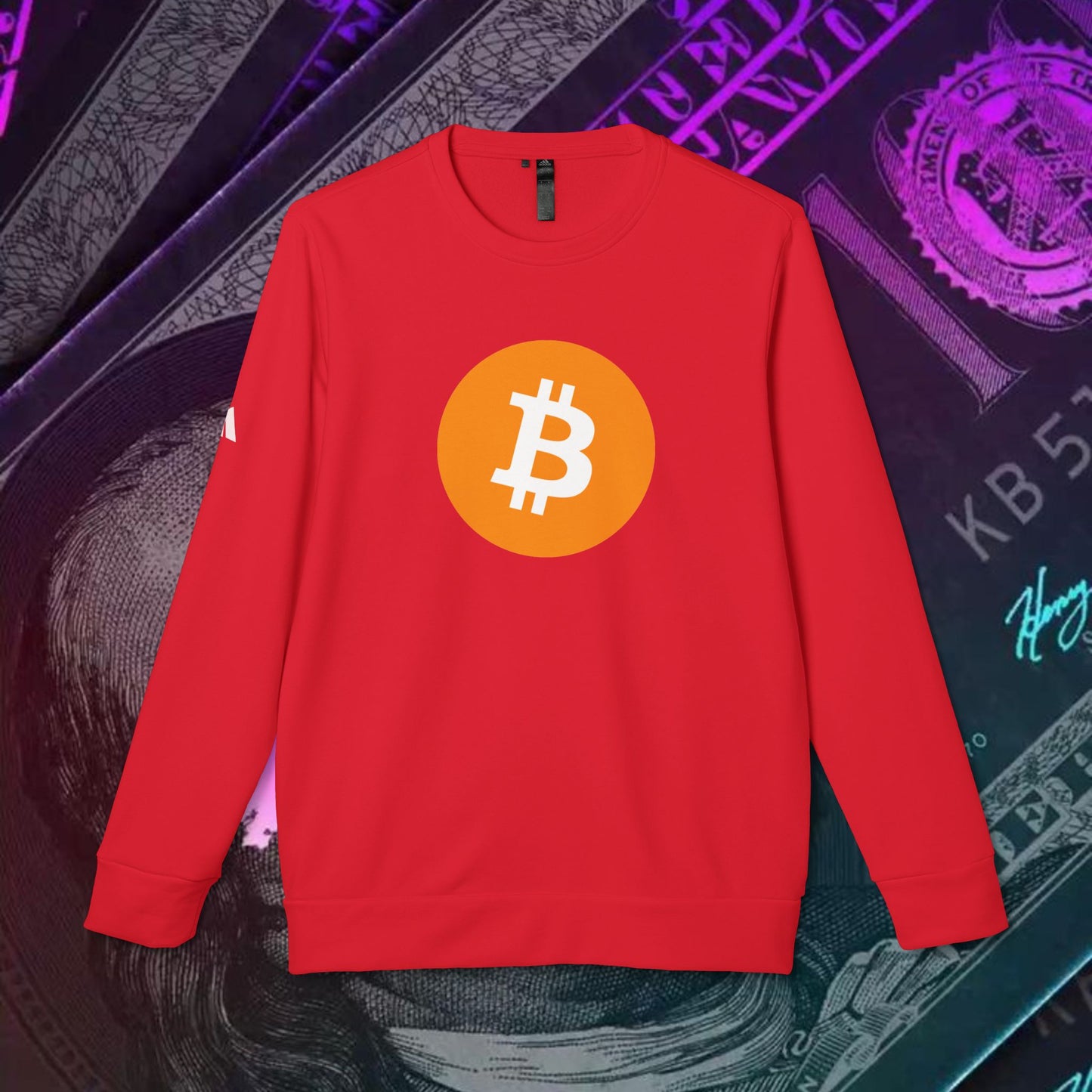 adidas® Unisex Fleece Crewneck Sweatshirt (Bitcoin - BTC) big logo