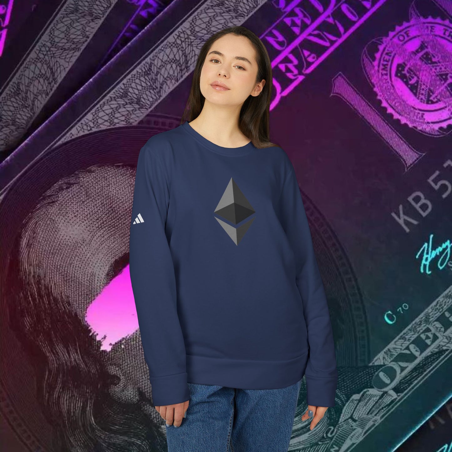 adidas® Unisex Fleece Crewneck Sweatshirt (Ethereum - ETH) big logo