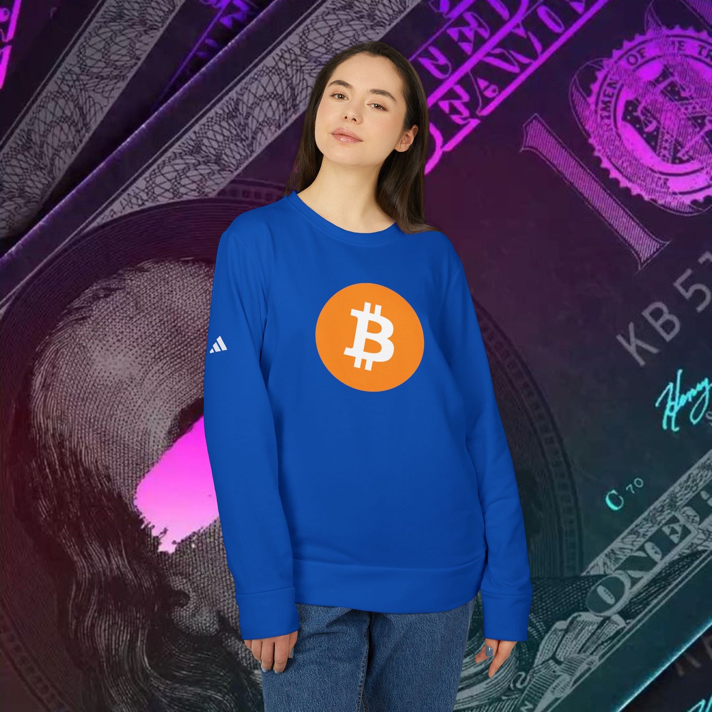 adidas® Unisex Fleece Crewneck Sweatshirt (Bitcoin - BTC) big logo